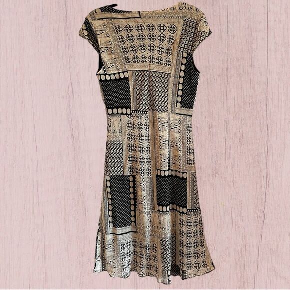 90s vintage cap sleeve patchwork chiffon midi dress - Picture 5 of 12